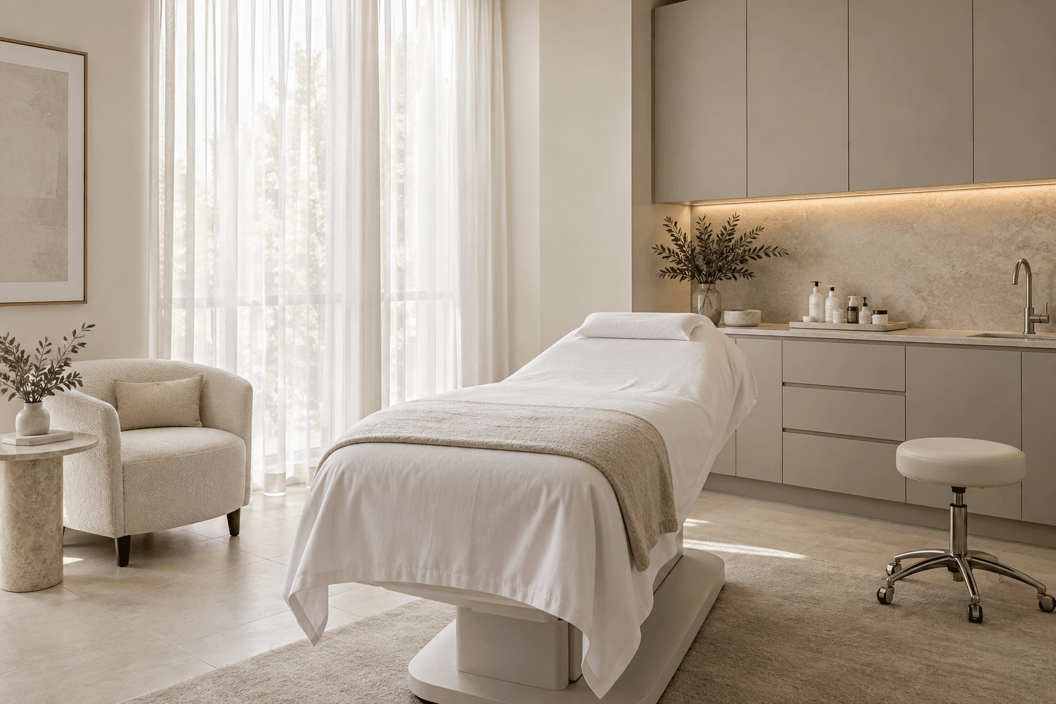 Illustrative image of a calm consultation room. This is not Dr. Rasha’s clinic.